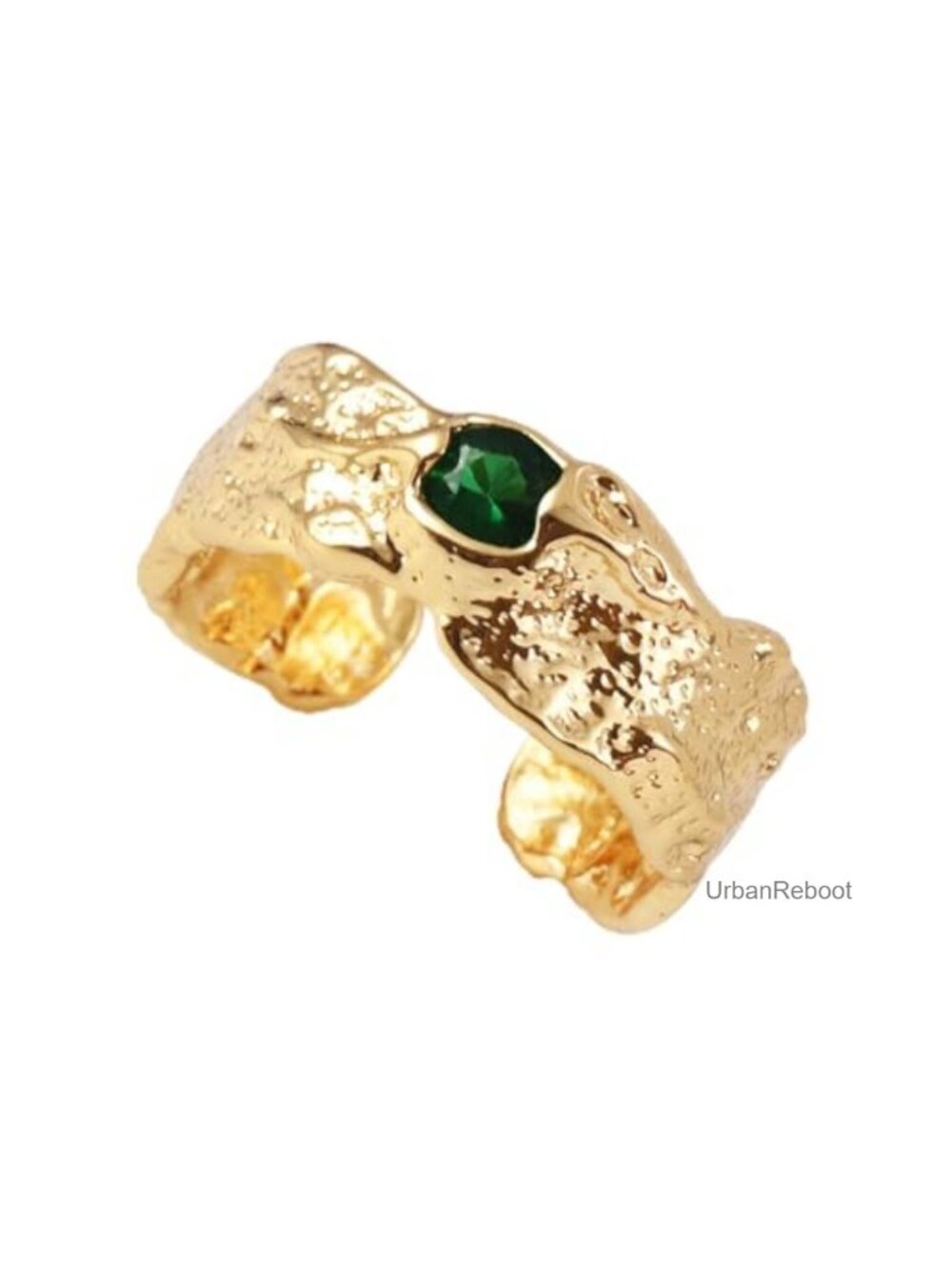 14K Gold Plated Hammered Open Ring Cubic Zirconia Statement